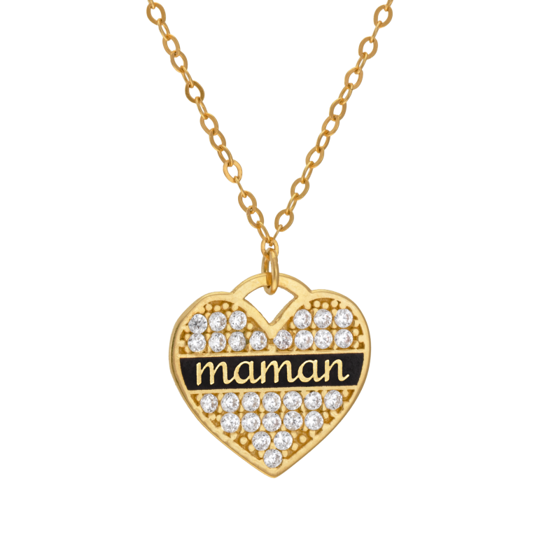 Collier en or jaune et oxydes de zirconium et laque, maman 