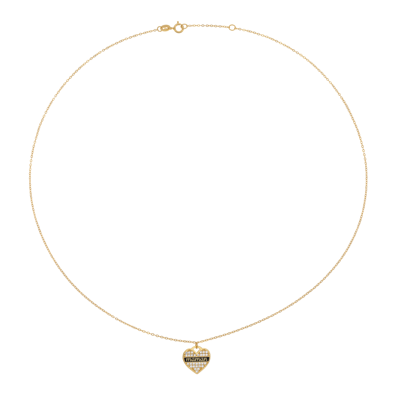 Collier en or jaune et oxydes de zirconium et laque, maman 