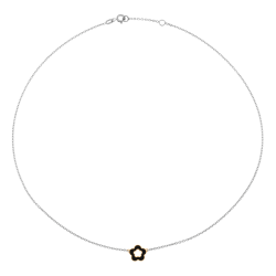 Collier en or jaune et argent rhodié, laque noire, fleur 