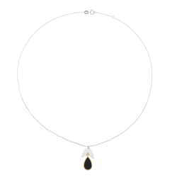 Collier en or jaune et argent rhodié, pierre synthétique, goutte