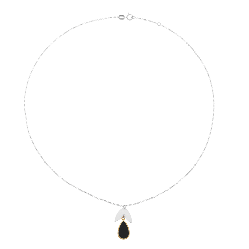 Collier en or jaune et argent rhodié, pierre synthétique, goutte
