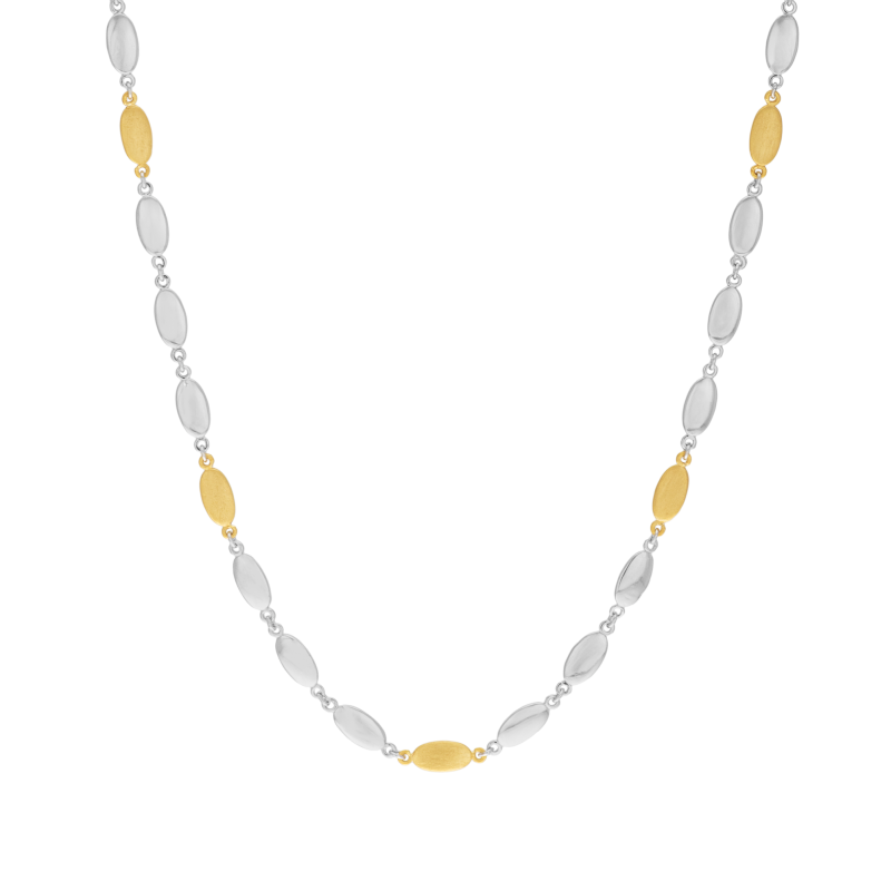 Collier en or jaune et argent rhodié, olive