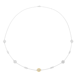 Collier sautoir en or jaune et argent rhodié, nacre, motifs ajourés 