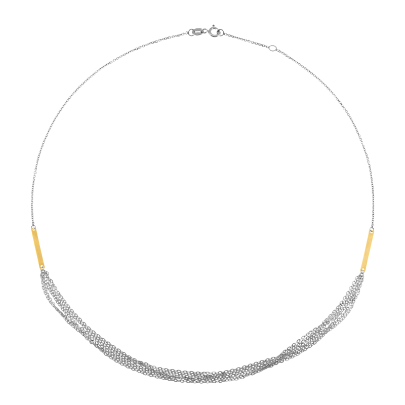 Collier en or jaune et argent rhodié, multi chaînes 