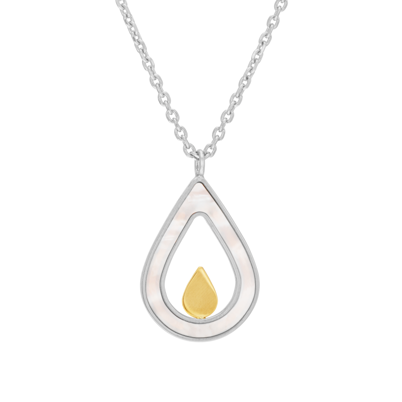 Collier en or jaune et argent rhodié, nacre, goutte