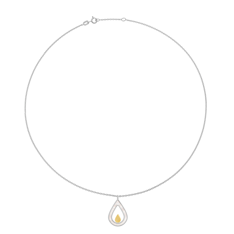 Collier en or jaune et argent rhodié, nacre, goutte