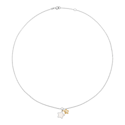 Collier en or jaune et argent rhodié, oxyde de zirconium, nacre, étoiles