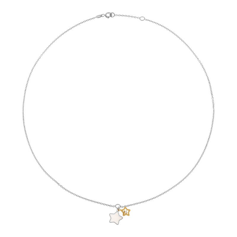 Collier en or jaune et argent rhodié, oxyde de zirconium, nacre, étoiles