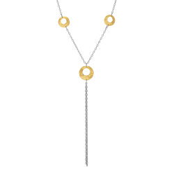 Collier en or jaune et argent rhodié, multi chaînes pendantes