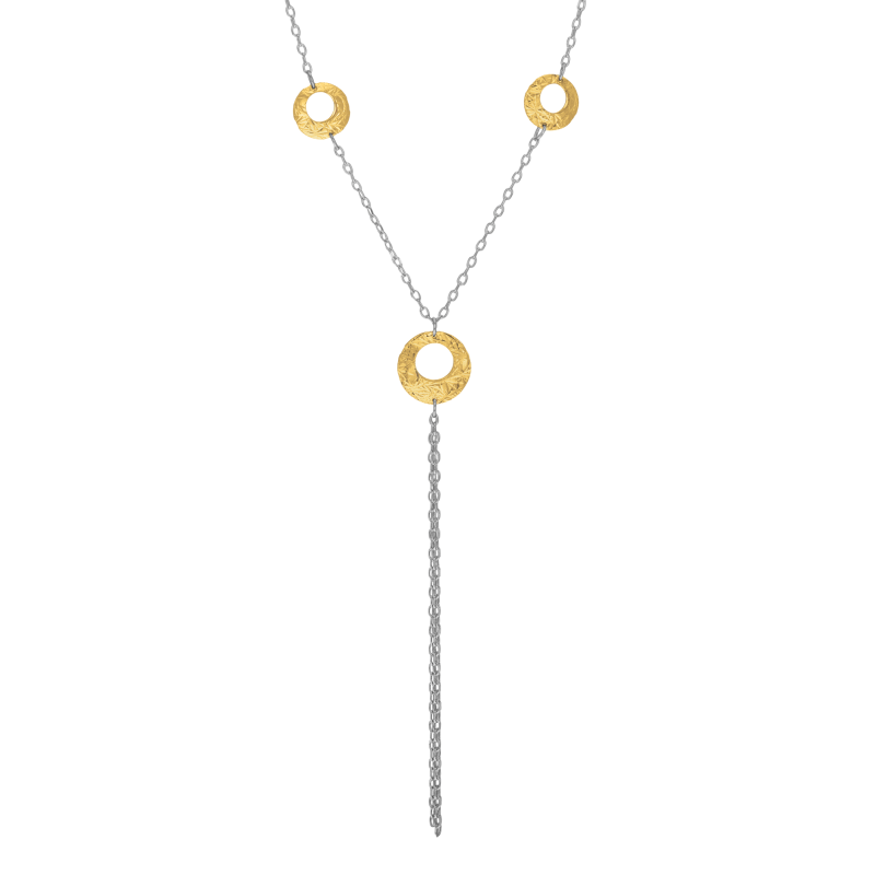 Collier en or jaune et argent rhodié, multi chaînes pendantes