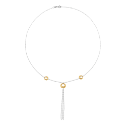 Collier en or jaune et argent rhodié, multi chaînes pendantes