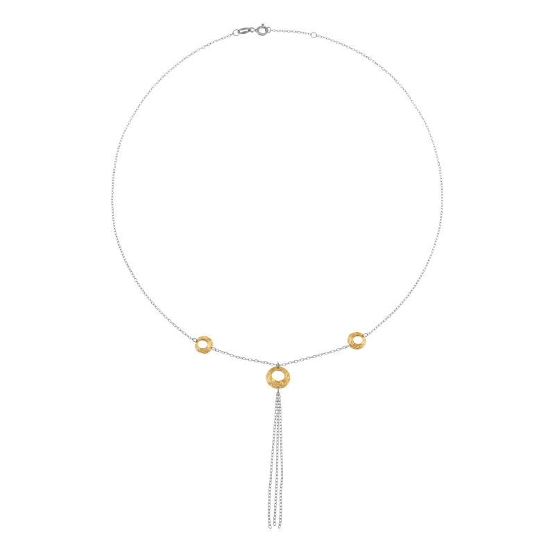 Collier en or jaune et argent rhodié, multi chaînes pendantes
