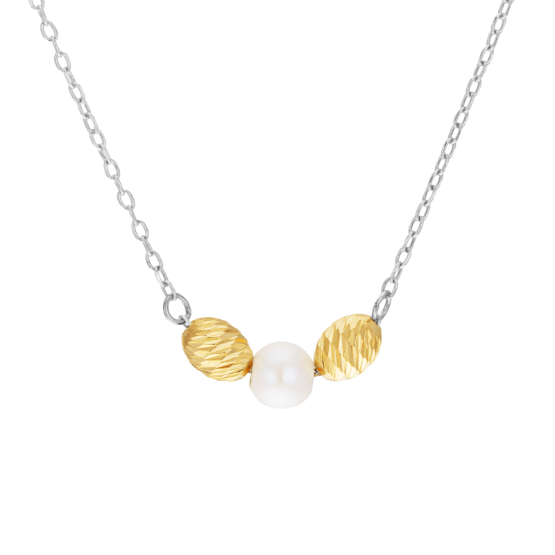 Collier en or jaune et argent rhodié, perle de culture 