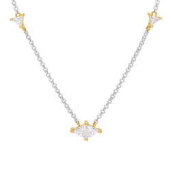 Collier en or jaune et argent rhodié, oxydes de zirconium