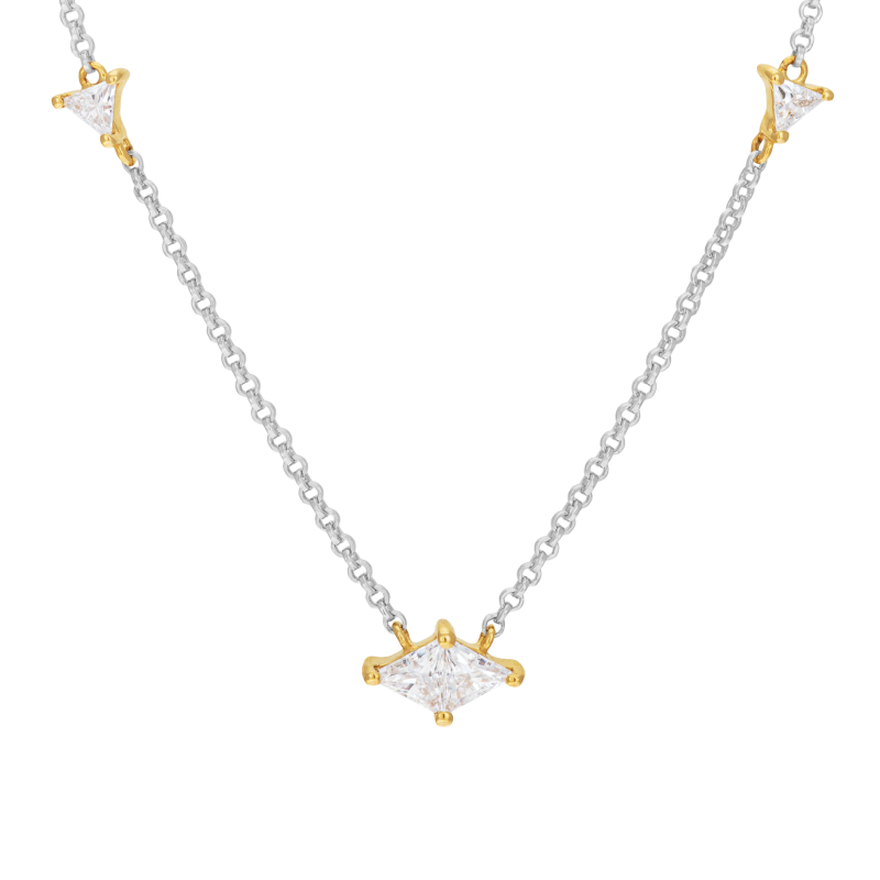 Collier en or jaune et argent rhodié, oxydes de zirconium
