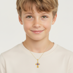 Croix en or jaune et améthyste