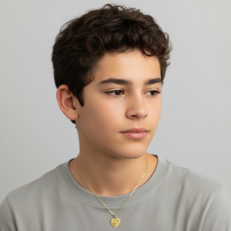 Médaille coeur en or jaune, ange