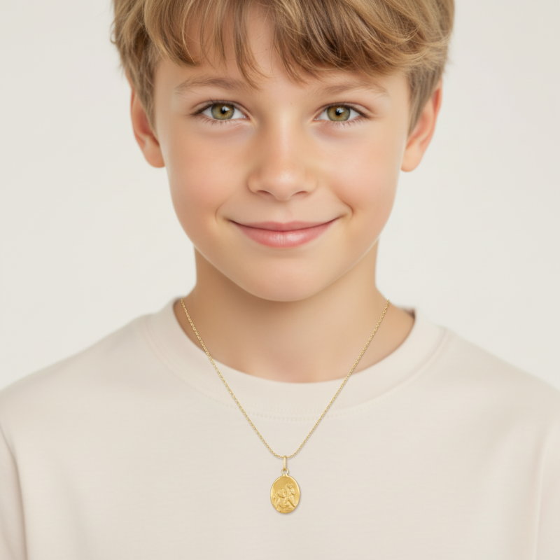 Médaille ovale en or jaune  Saint-Christophe