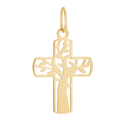 Croix en or jaune, arbre de vie