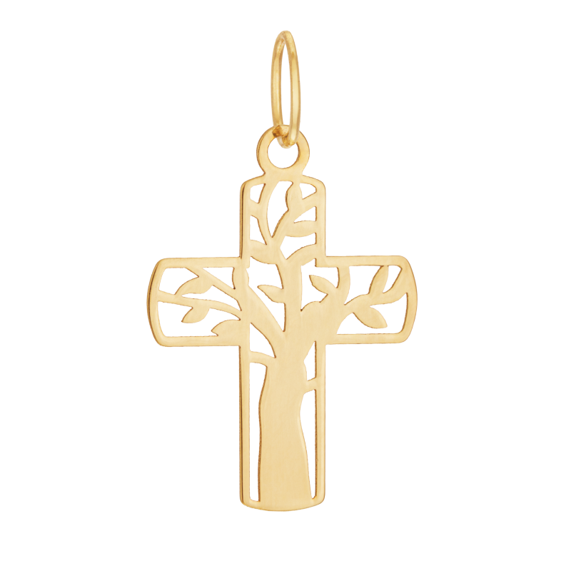 Croix en or jaune, arbre de vie