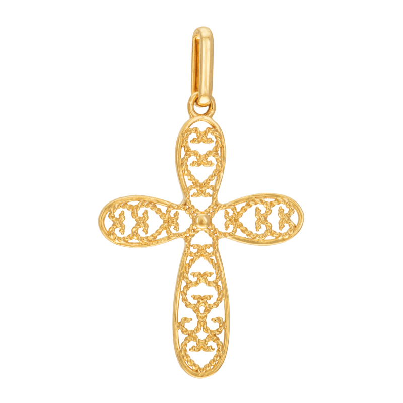Croix en or jaune, filigrane