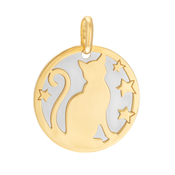 Pendentif en or jaune et acier, chat 