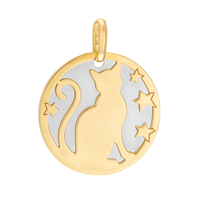 Pendentif en or jaune et acier, chat 