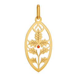 Pendentif en or jaune et laque rouge, houx