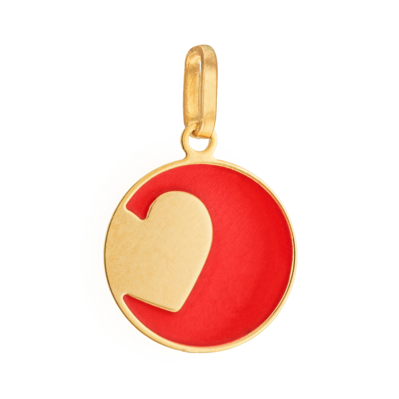 Pendentif en or jaune et laque rouge coeur 