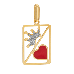 Pendentif en or jaune et laque, reine de coeur 