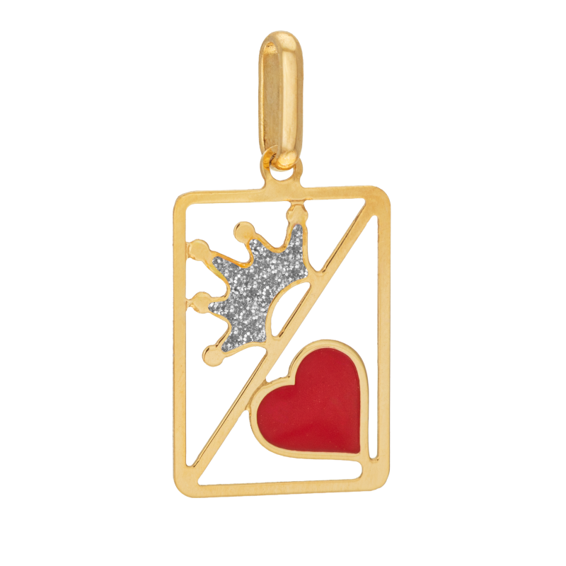 Pendentif en or jaune et laque, reine de coeur 