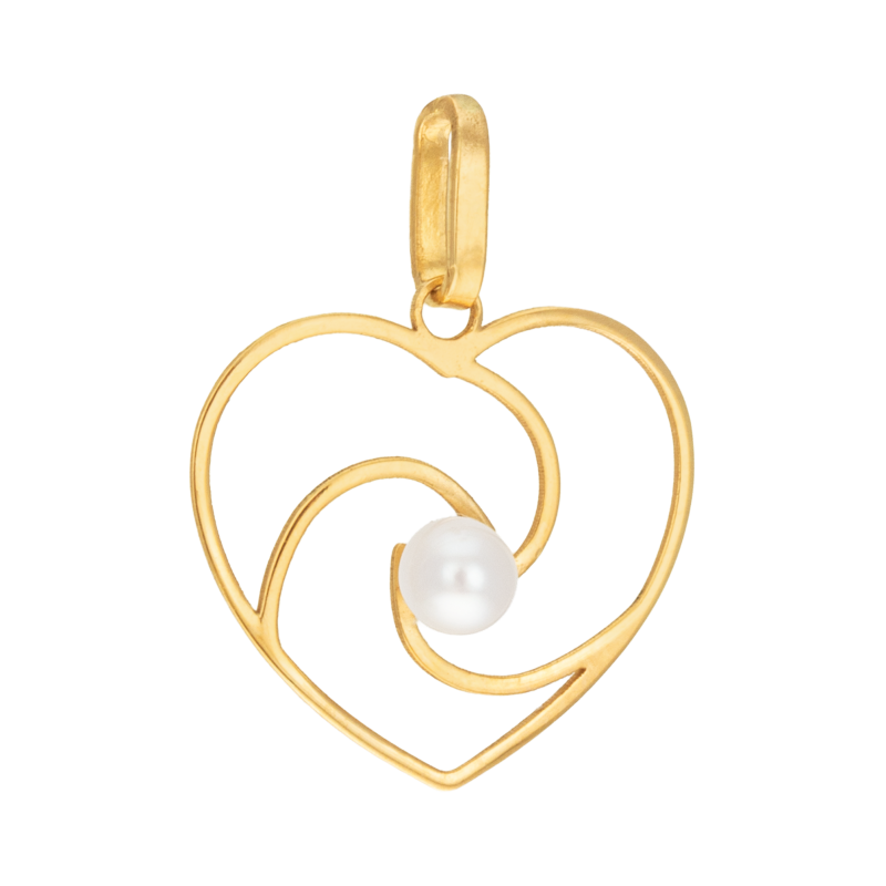 Pendentif en or jaune et perle de culture, coeur 