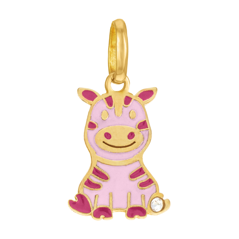 Pendentif en or jaune, laque et oxyde de zirconium, zèbre 