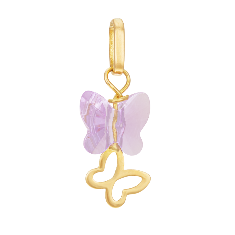 Pendentif en or jaune et cristal de synthèse, papillons