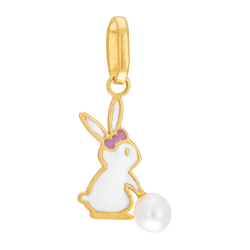 Pendentif en or jaune, perle de culture et laque, lapin