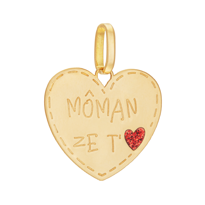 Pendentif en or jaune et laque, coeur 