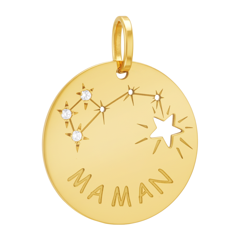 Pendentif en or jaune et oxydes de zirconium, maman