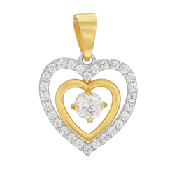 Pendentif en or jaune et argent rhodié, oxydes de zirconium, coeur 