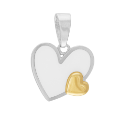 Pendentif en or jaune et argent rhodié, laque blanche, coeur 