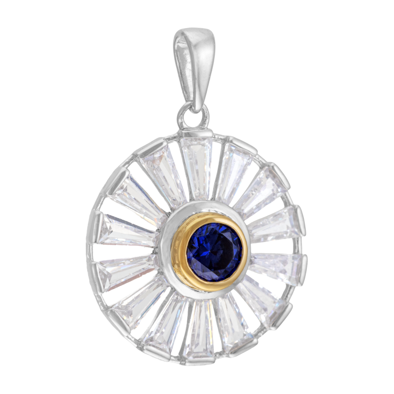 Pendentif en or jaune et argent rhodié, oxydes de zirconium