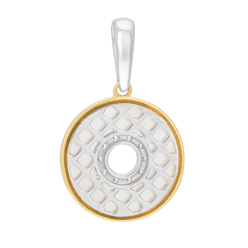 Pendentif en or jaune et argent rhodié, nacre ronde 