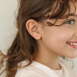 Boucles d'oreilles en or jaune et laque, chat 
