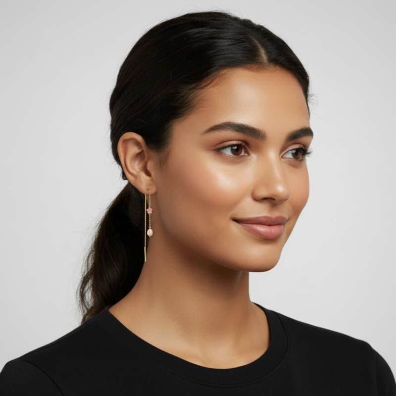 Boucles d'oreilles en or jaune, perle de culture et laque
