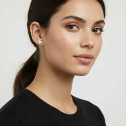 Boucles d'oreilles en or jaune, perle de culture et oxydes de zirconium