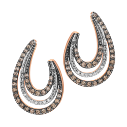 Boucles d'oreilles en or rose et rhodié, diamants blancs et diamants bruns