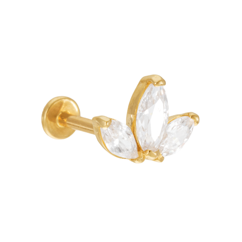Piercing en or jaune et oxydes de zirconium, 3 navettes