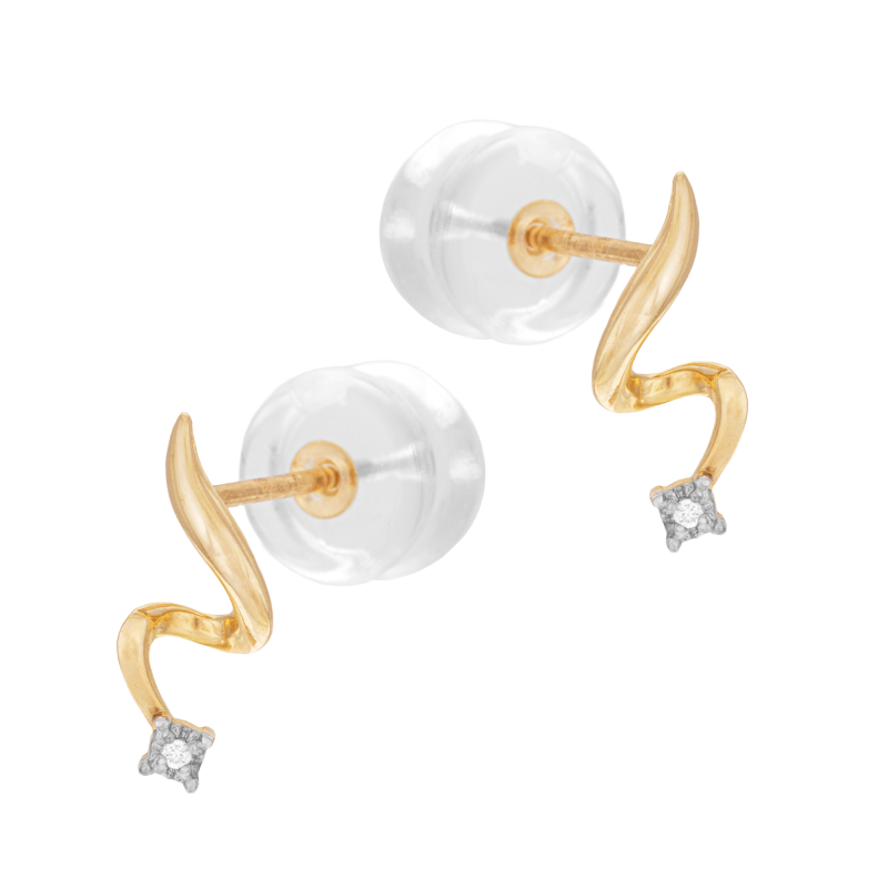 Boucles d'oreilles en or jaune, rhodié et diamant, étoiles filantes  