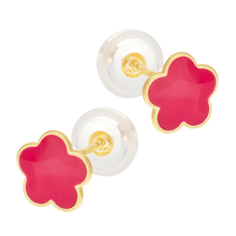 Boucles d'oreilles en or jaune et laque, fleur