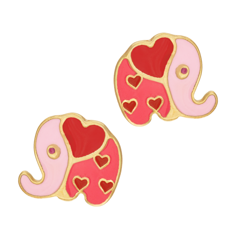 Boucles d'oreilles en or jaune et laque, éléphant