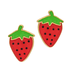 Boucles d'oreilles en or jaune et laque, fraise